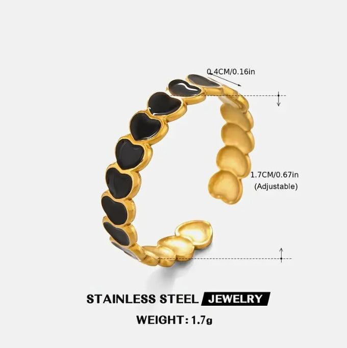 Dainty Heart Band Ring - Black