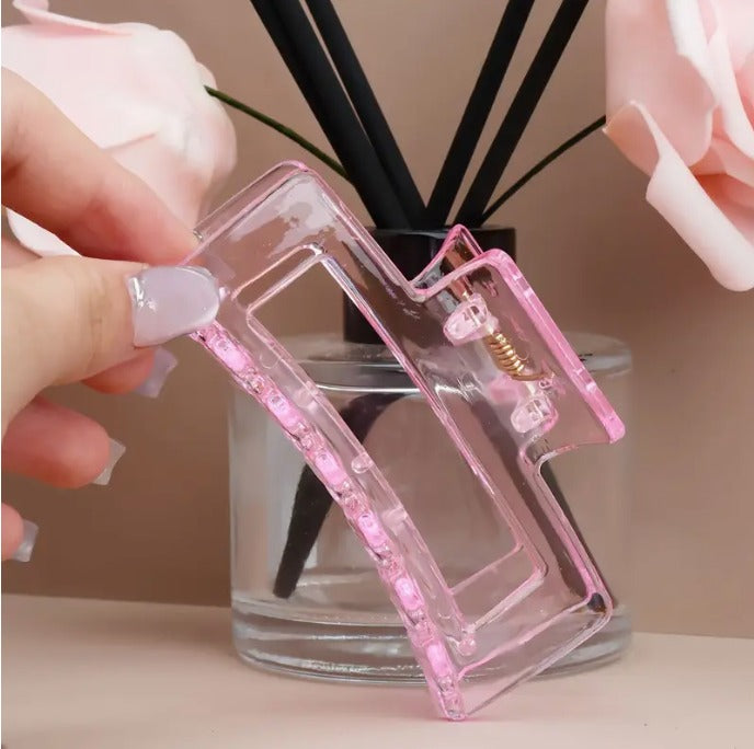 3pcs Set Cute Floral & Heart Transparent Pink Hair Claw Clips