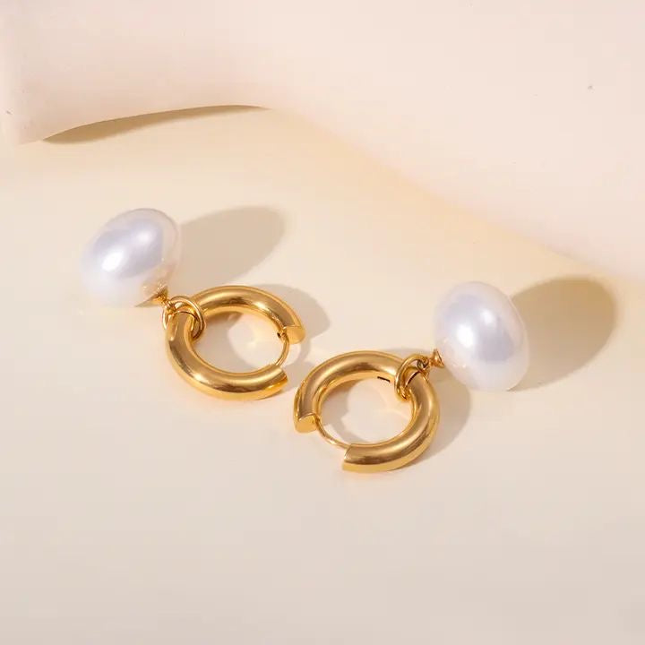 Elegant Pearl Drop Hoop Earrings