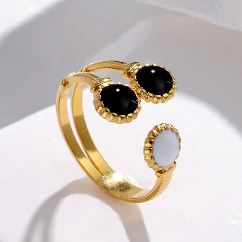 Black & White Dual-Stone Adjustable Ring