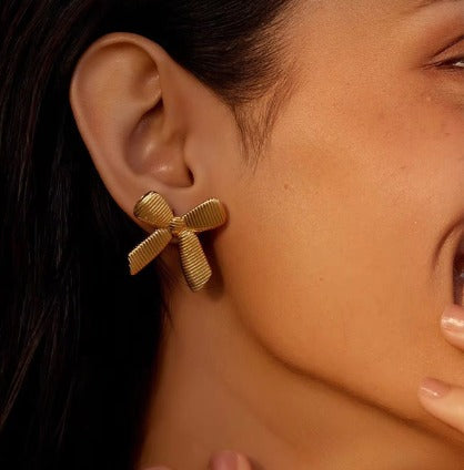 Striped Bow Shaped Stud Earrings