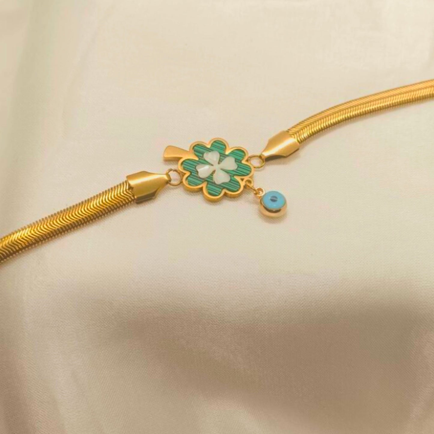 Green Flower Evil Eye Charm Bracelet