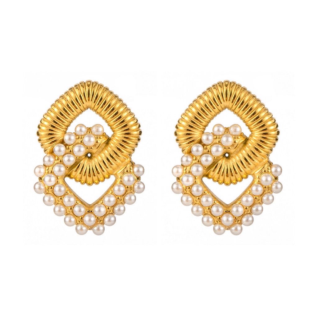 Pearl & Threaded Square Earrings