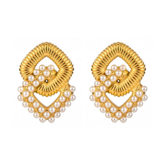 Pearl & Threaded Square Earrings