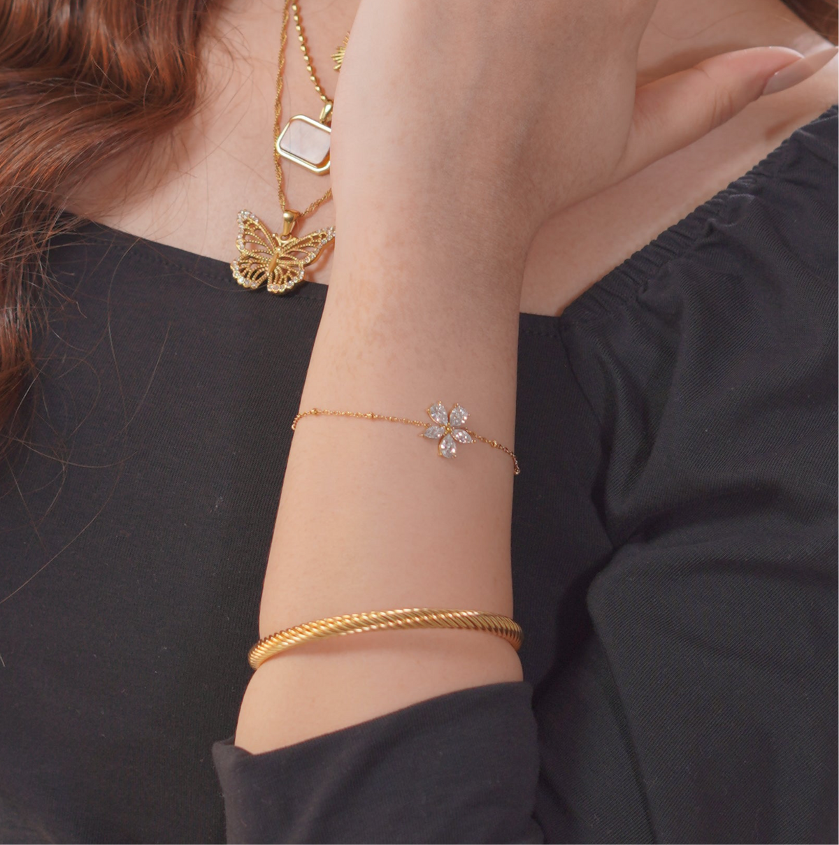 American Diamond Flower Bracelet | Stylish Beaded Chain Bracelet