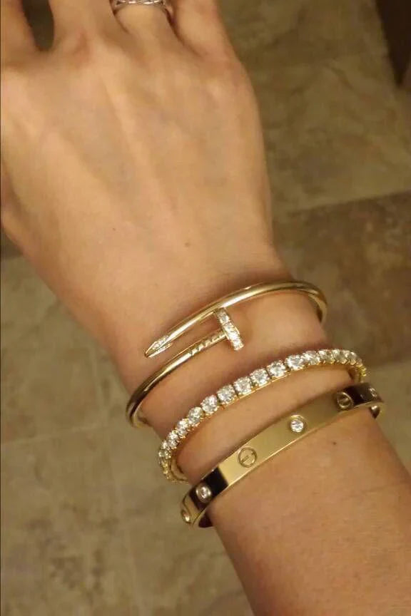 C Nail And Love Bangle With Tennis Bracelet Stack Set