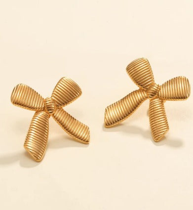 Striped Bow Shaped Stud Earrings