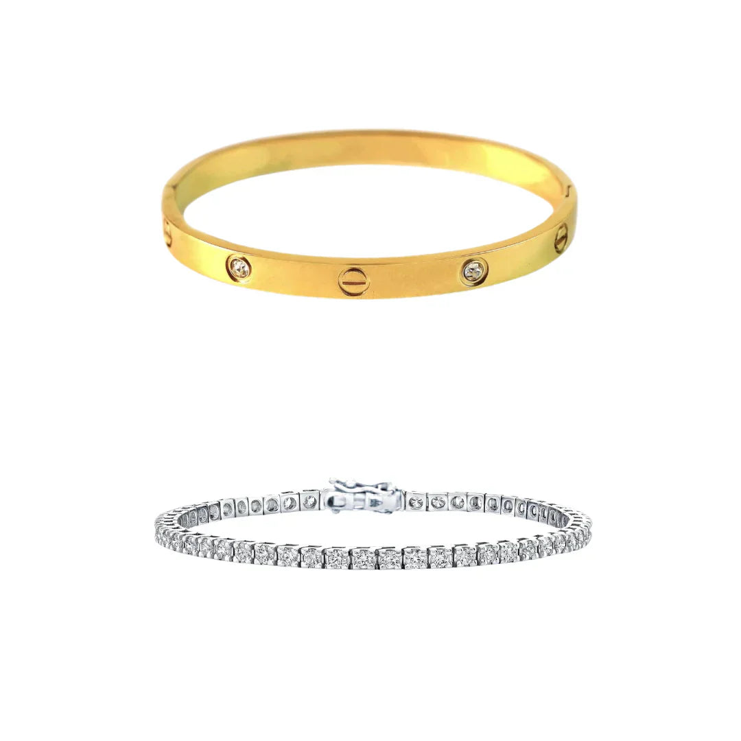 C Love Bangle & Tennis Bracelet Stack Set