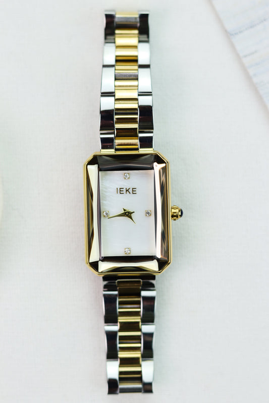 IEKI Stellar Rectangle White Two-Tone Women Watch