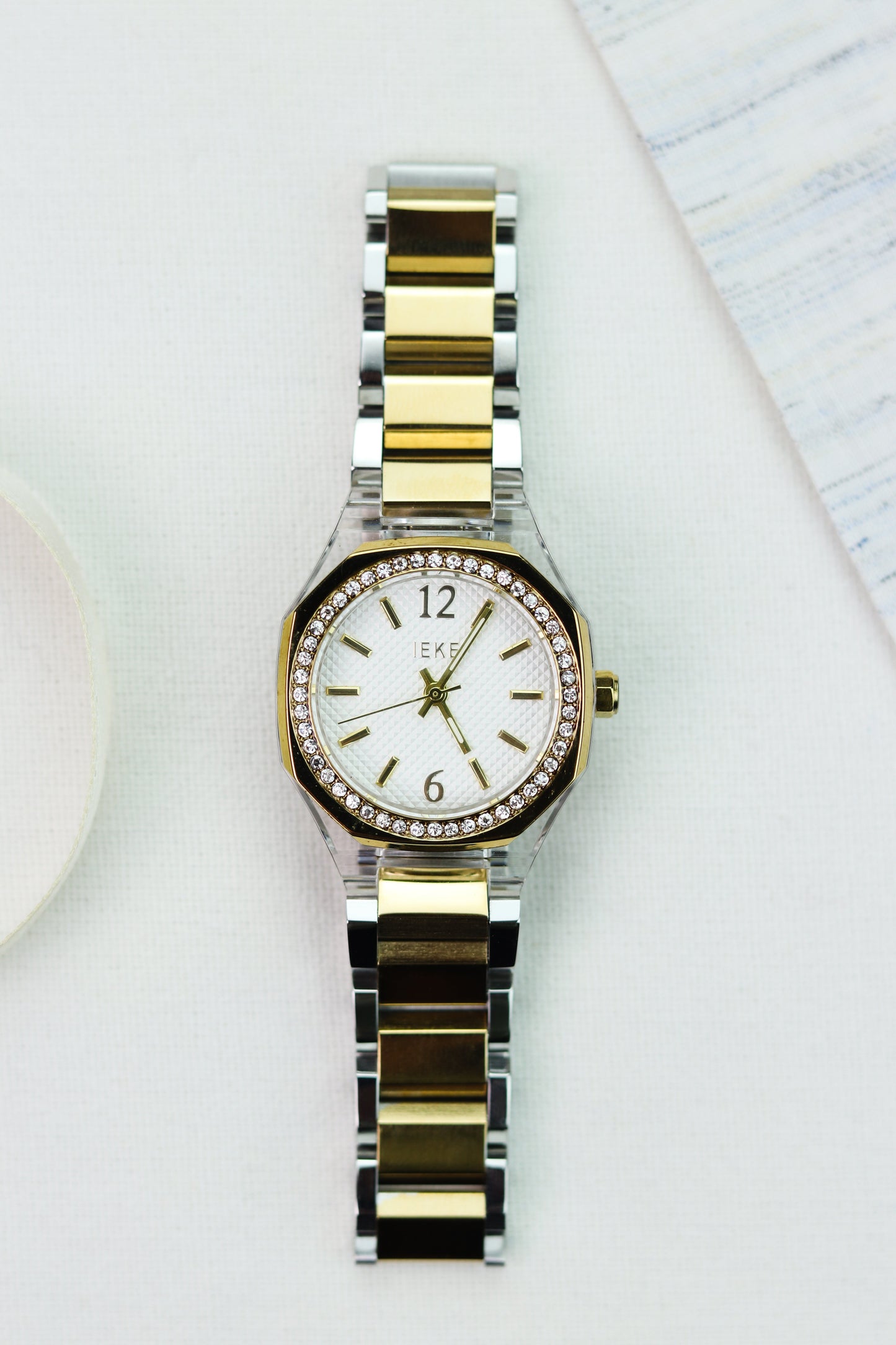 IEKI Hexagon Crystal White Dial Women Watch