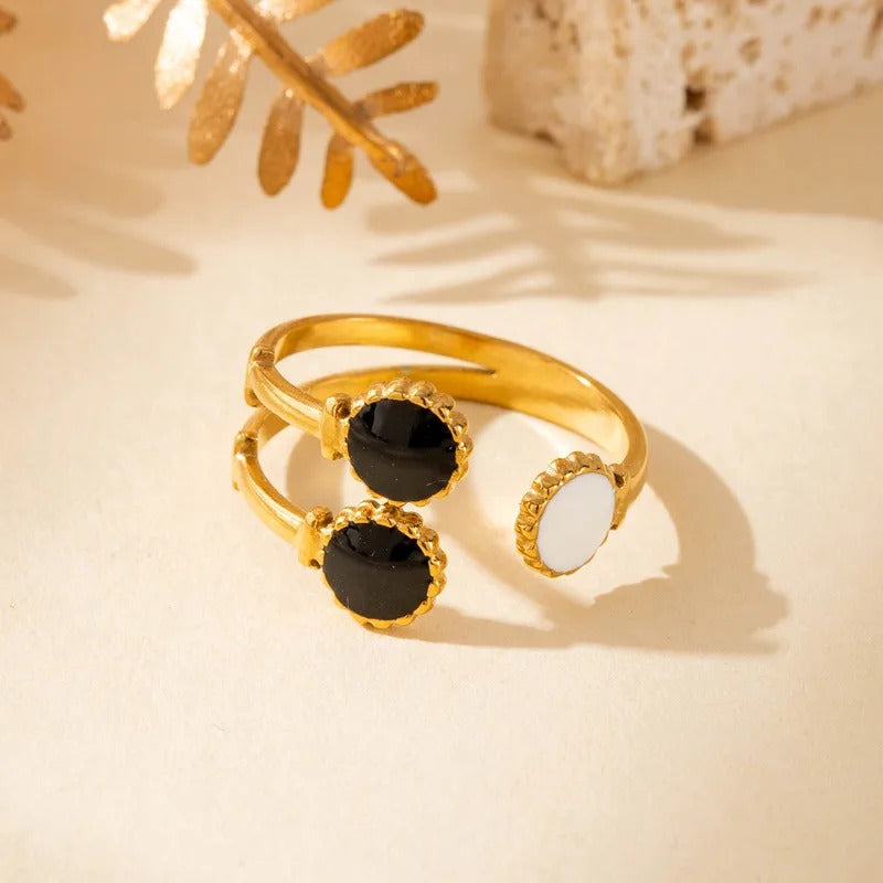 Black & White Dual-Stone Adjustable Ring