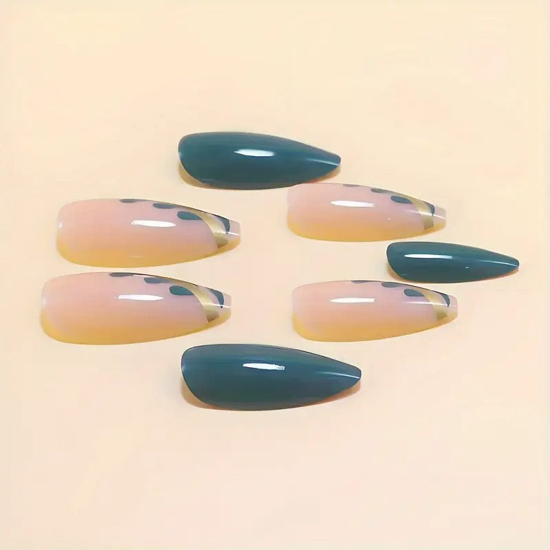 24pcs Almond-Shaped Forest Glade Nails