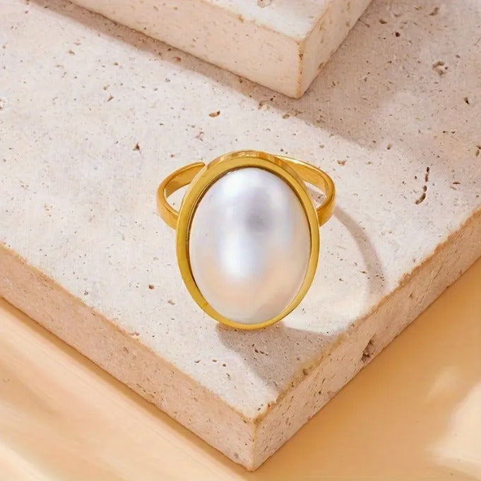 Oval Pearl Adjustable Ring