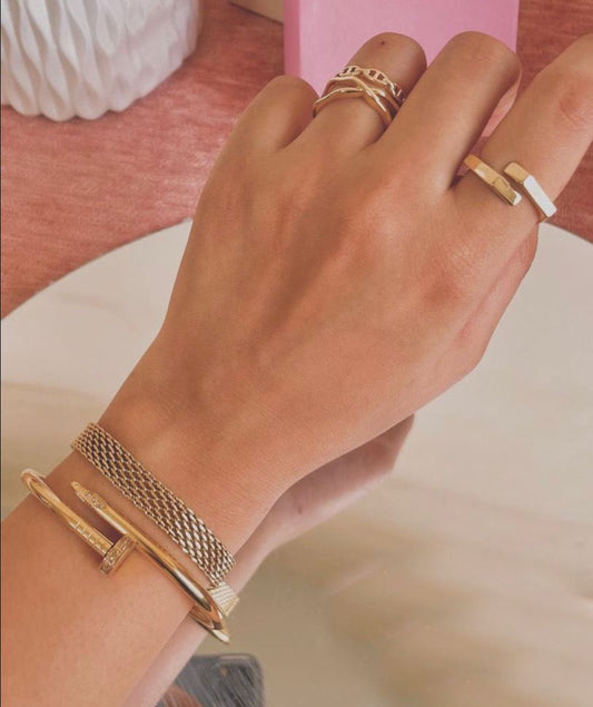 Nail Cart Bangle And Rowena Bracelet Stack