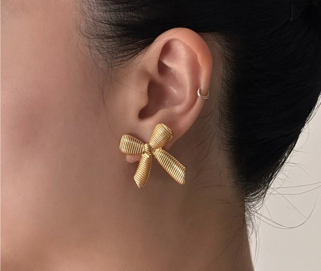 Striped Bow Shaped Stud Earrings