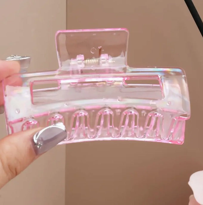 3pcs Set Cute Floral & Heart Transparent Pink Hair Claw Clips