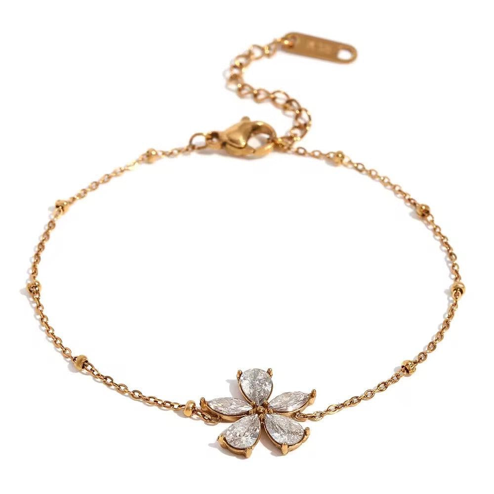American Diamond Flower Bracelet | Stylish Beaded Chain Bracelet