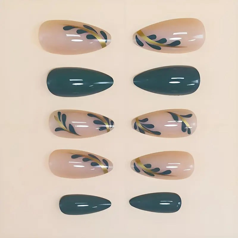 24pcs Almond-Shaped Forest Glade Nails