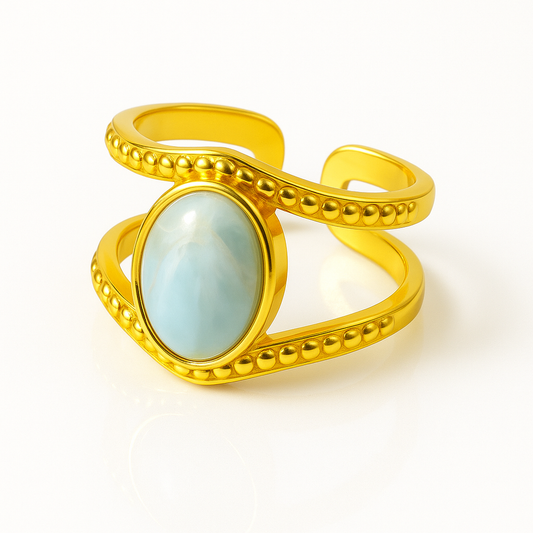 Adjustable Ring with Aqua Blue Stone - Dainty & Elegant