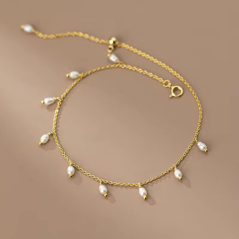 Chain Anklet with Hanging Pearls
