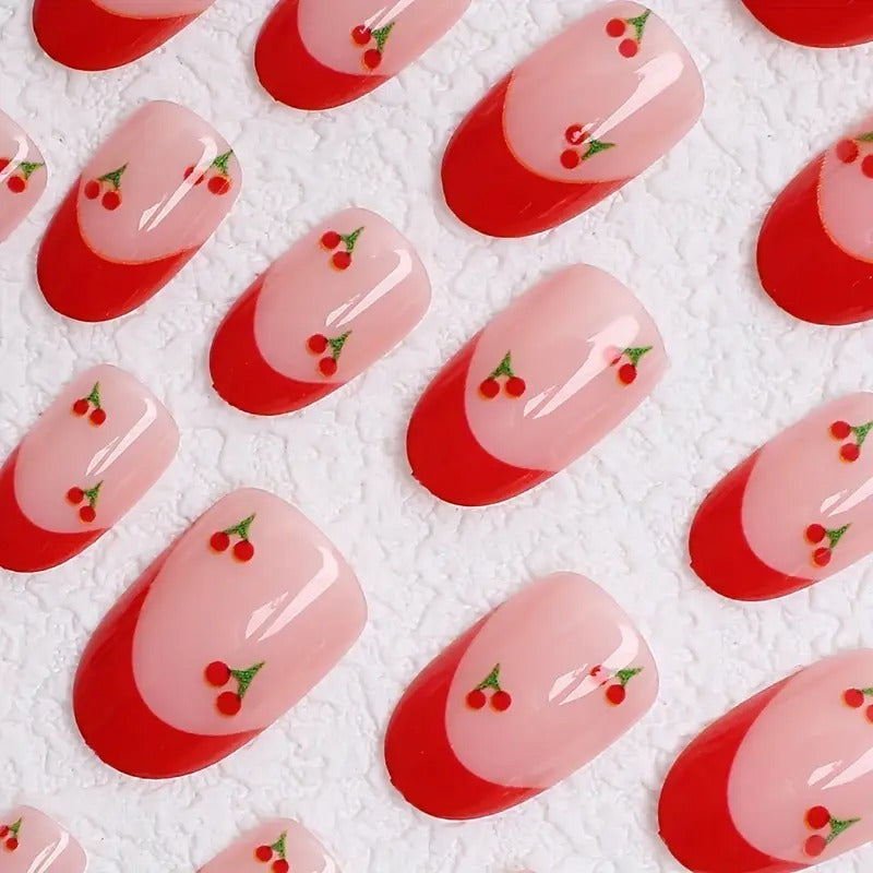 24pcs Cherry French Nails