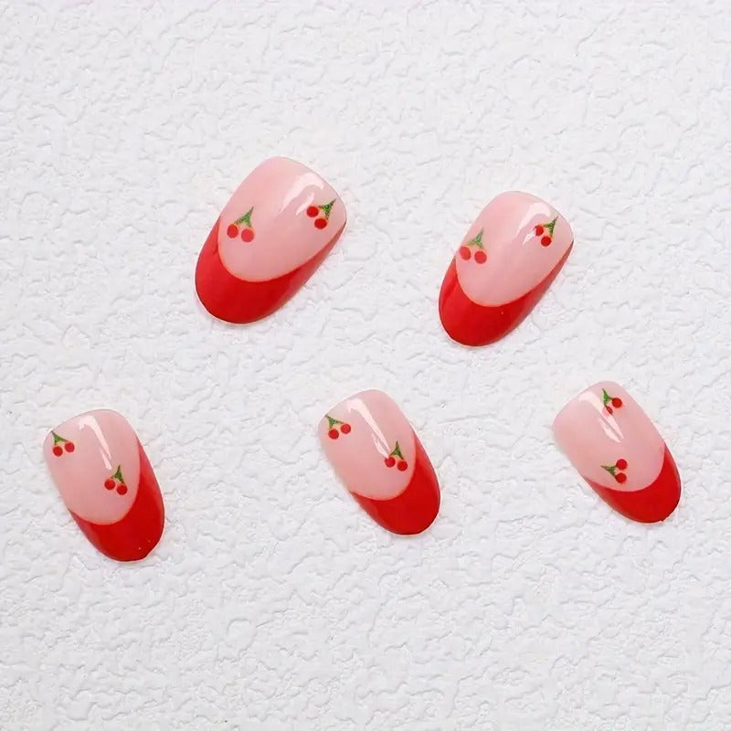24pcs Cherry French Nails