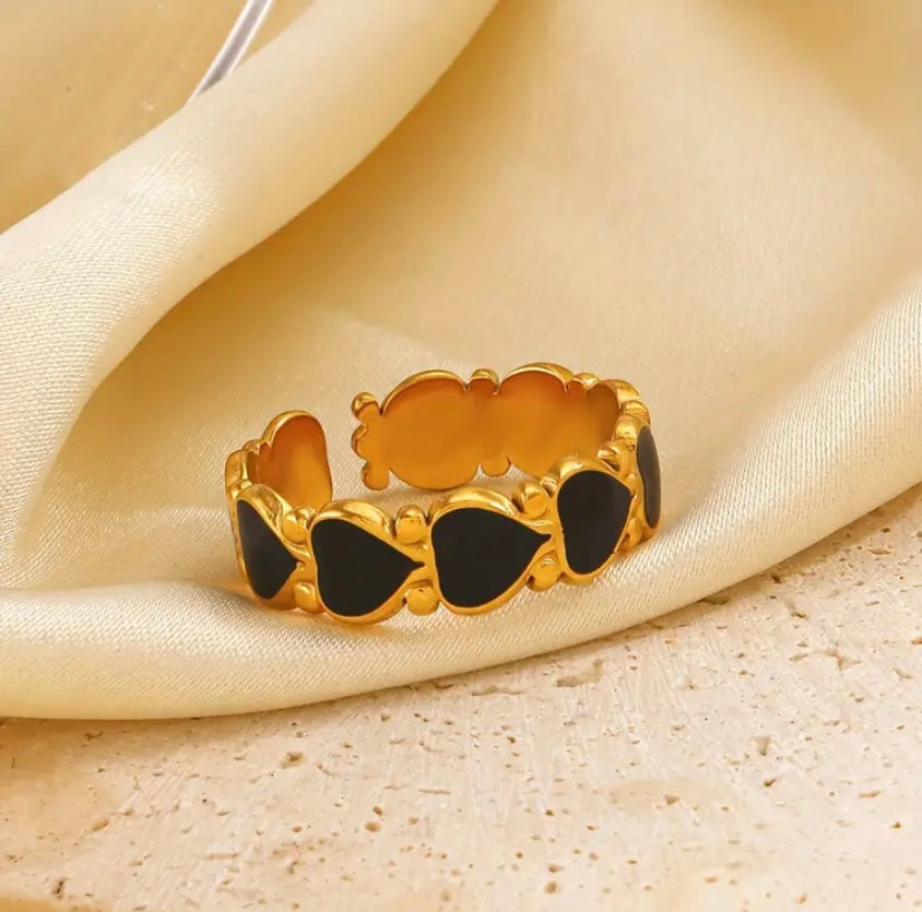 Enamel Heart Adjustable Ring