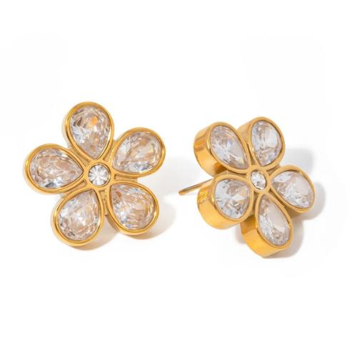 Crystal Stone Flower Stud Earrings