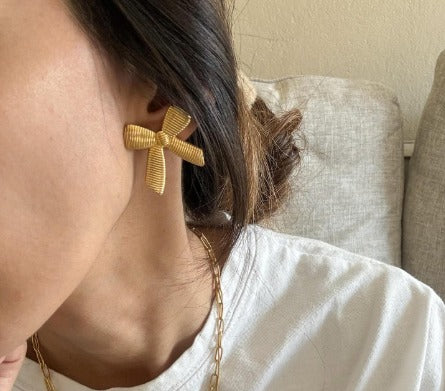 Striped Bow Shaped Stud Earrings