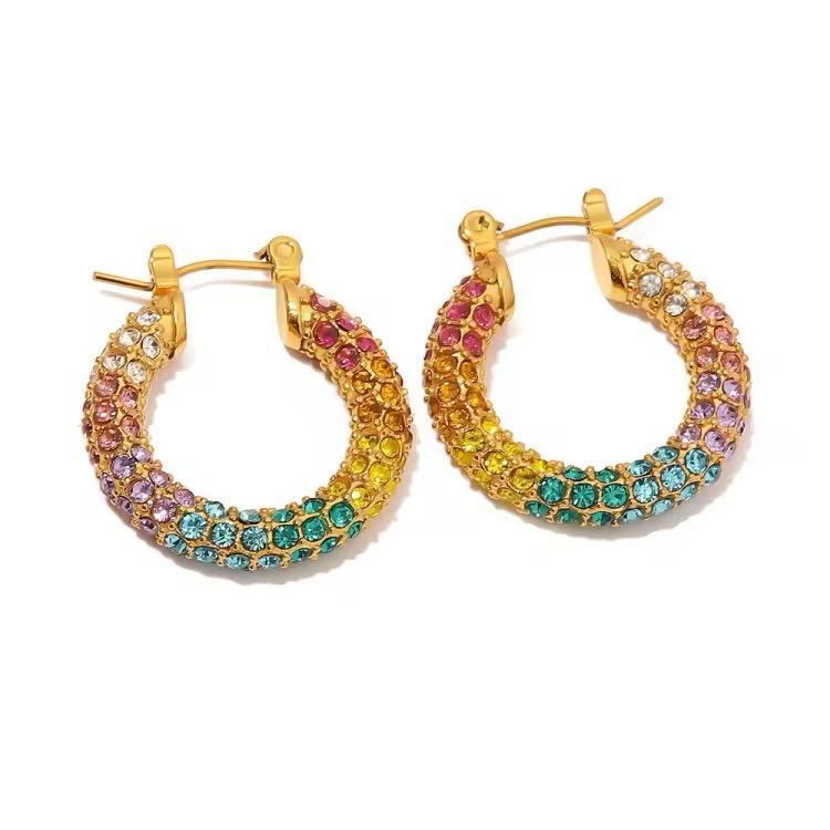 Rainbow Diamond Hoops