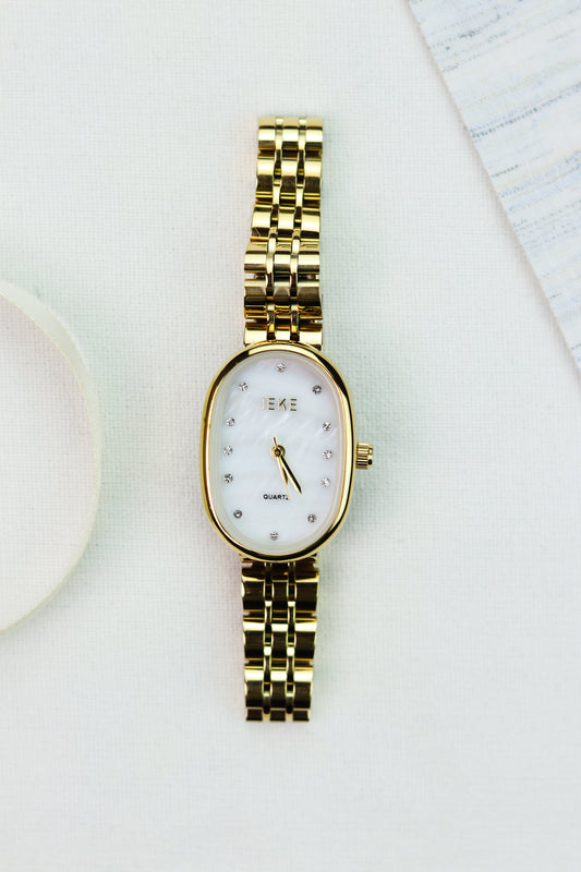 Oval Luxe Pearl Golden Women Watch