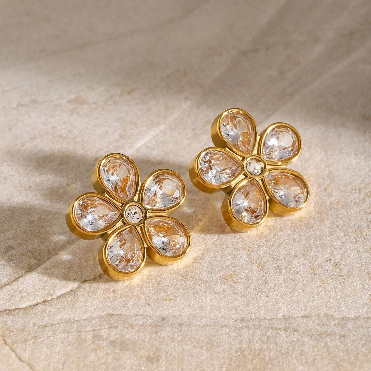 Crystal Stone Flower Stud Earrings