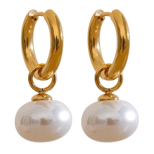 Elegant Pearl Drop Hoop Earrings