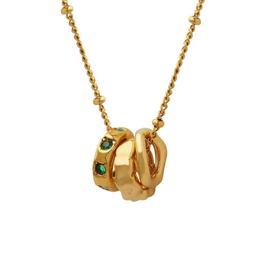 Interlocking Necklace with Emerald Crystal Accents