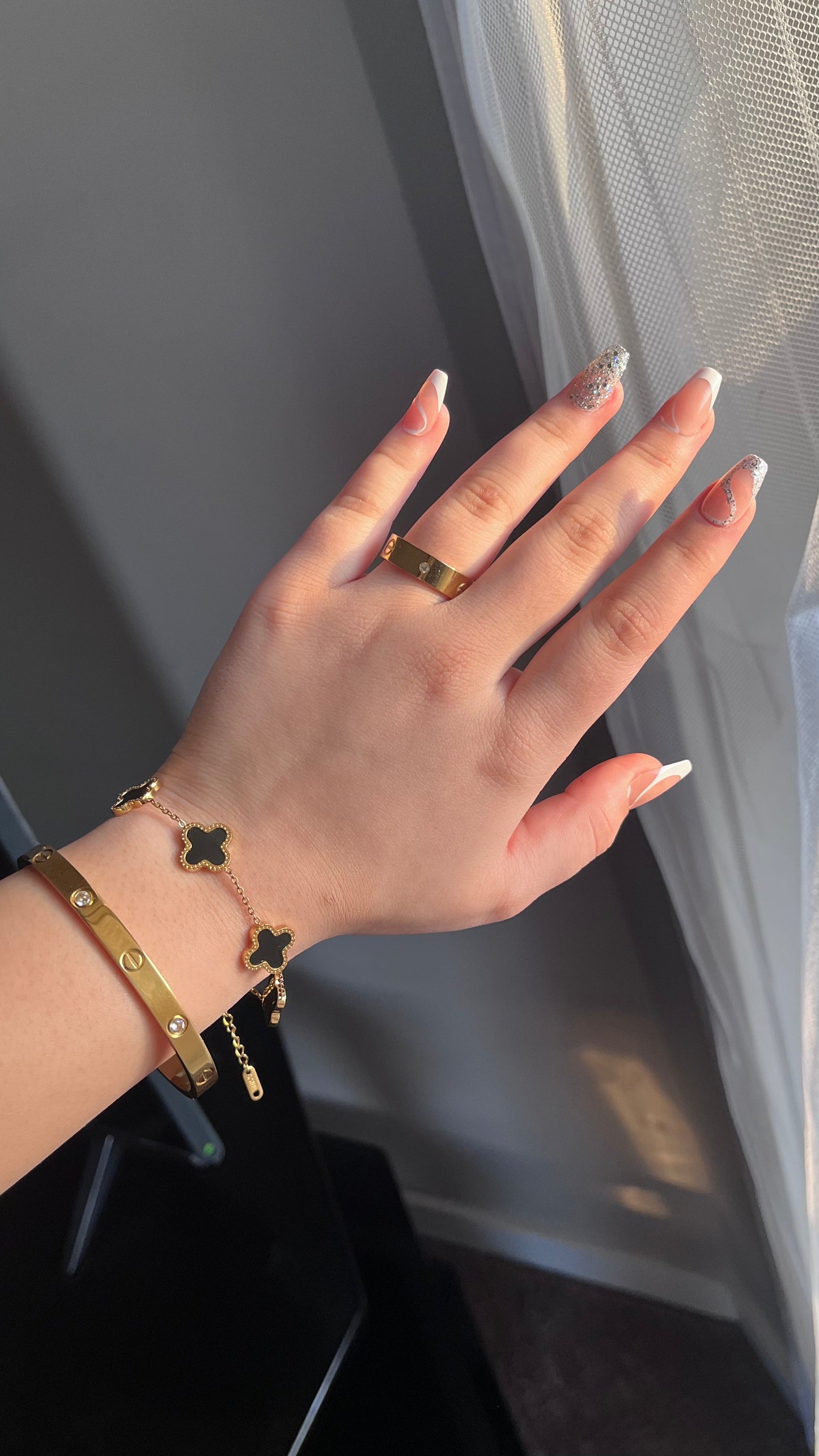 C Bangle & Ring + Clover Bracelet Stack Set