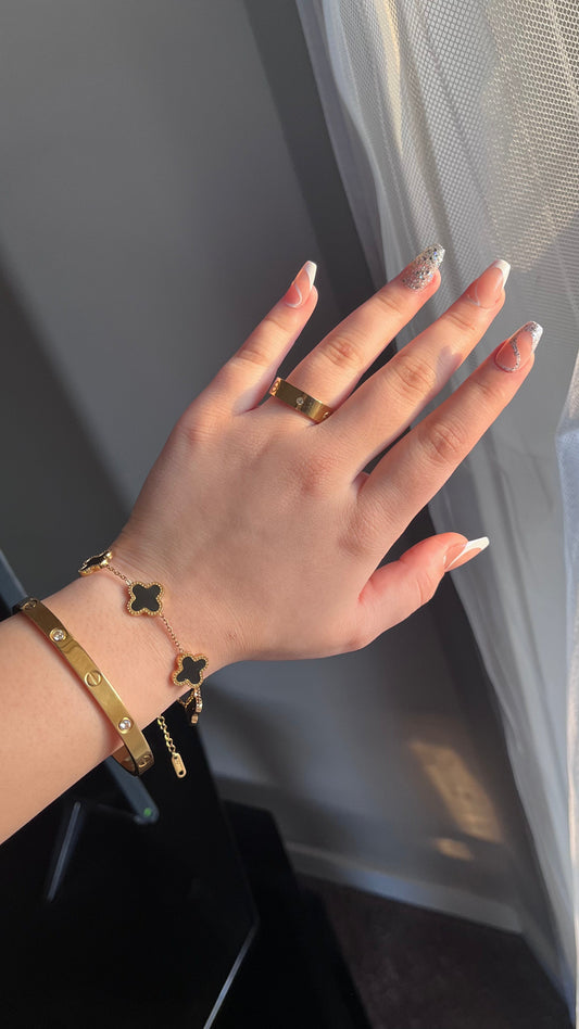 C Bangle & Ring + Clover Bracelet Stack Set
