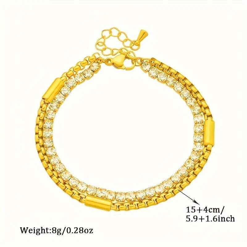 Double Chain Sparkling Rhinestones Bracelet