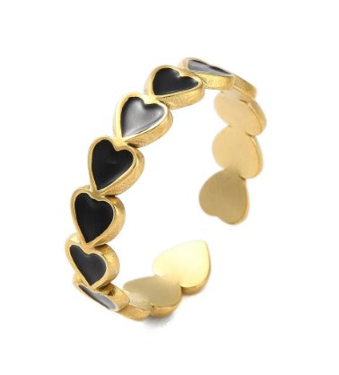 Dainty Heart Band Ring - Black