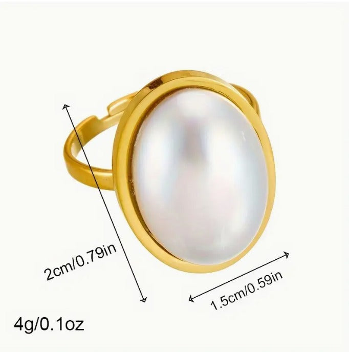 Oval Pearl Adjustable Ring