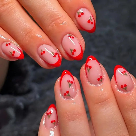24pcs Cherry French Nails