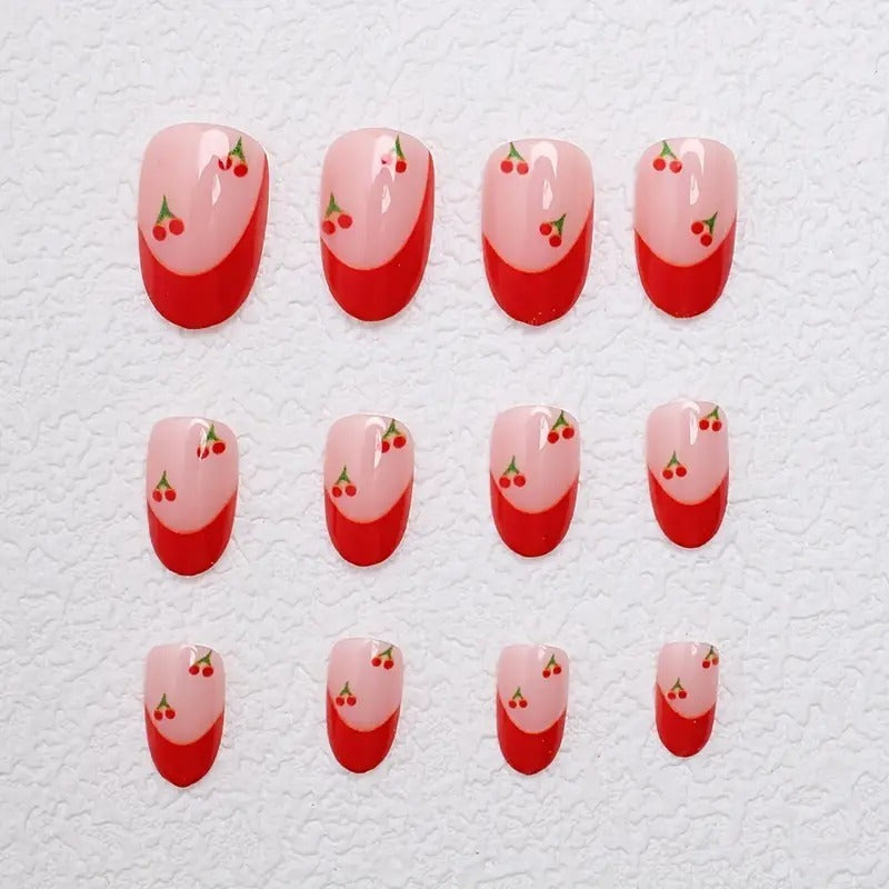 24pcs Cherry French Nails