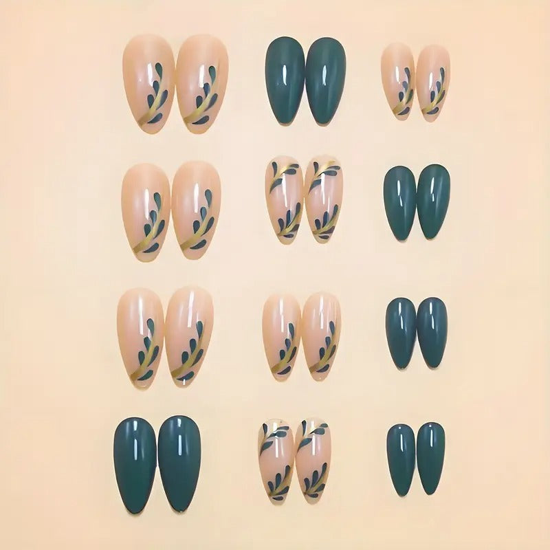 24pcs Almond-Shaped Forest Glade Nails