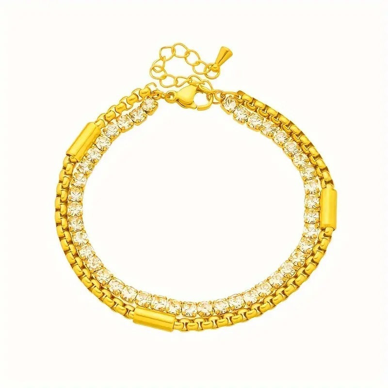 Double Chain Sparkling Rhinestones Bracelet