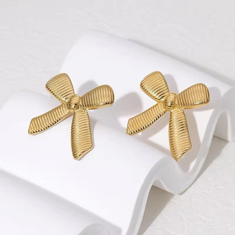 Striped Bow Shaped Stud Earrings