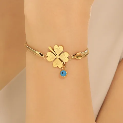 Four Leaf Evil Eye Charm Bracelet