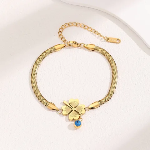 Four Leaf Evil Eye Charm Bracelet