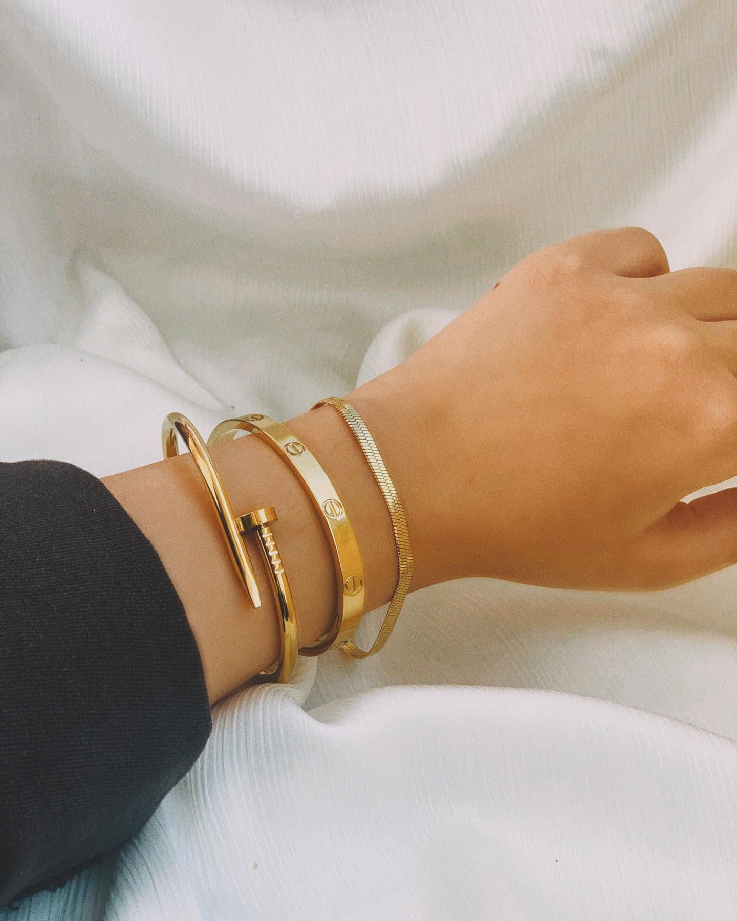 Cart Nail and Love Bangle with Snake Chain Bracelet