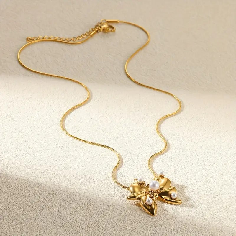 Faux Pearl Butterfly Necklace
