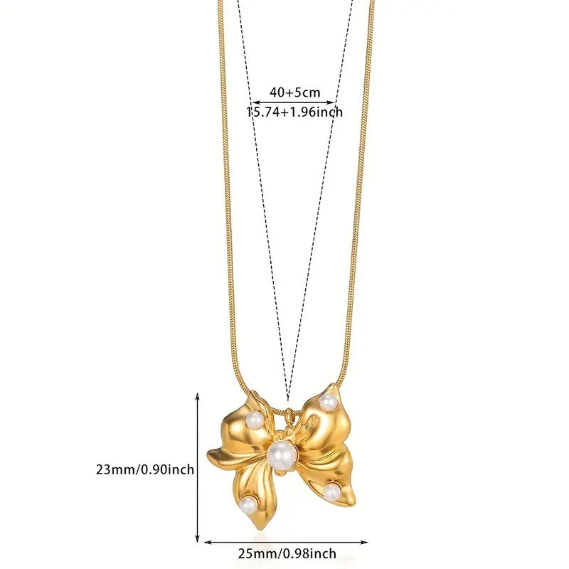 Faux Pearl Butterfly Necklace